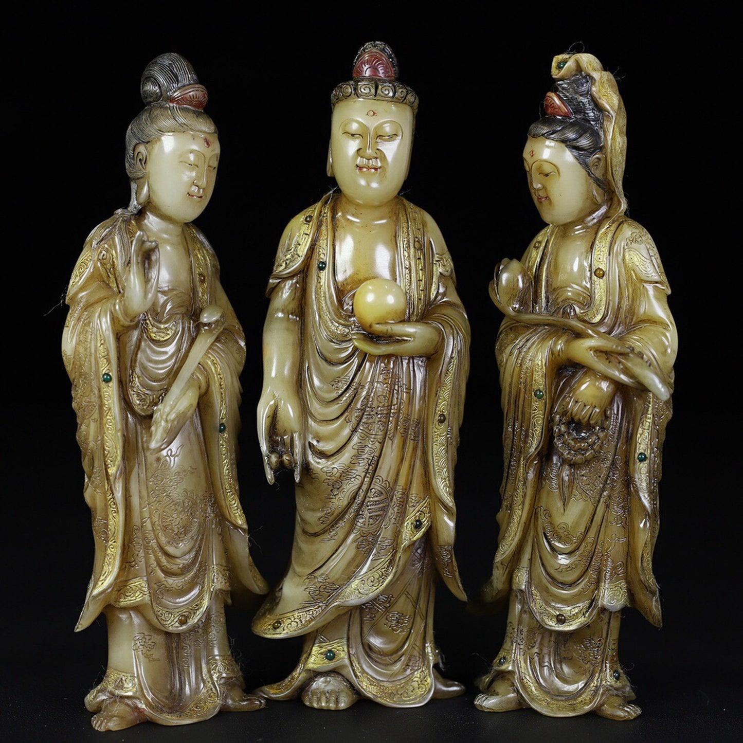 A set of seals for the Western Three Holy Buddha statues of the Chinese antique Shoushan Stone