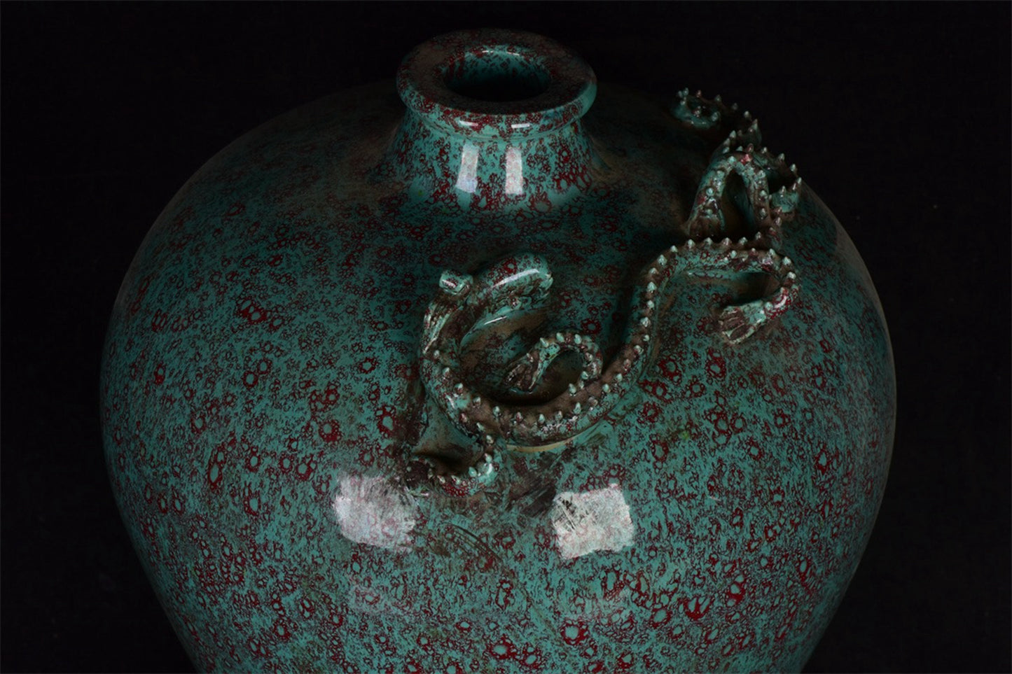 Chinese antique Lu Jun glazed coiled dragon plum vase