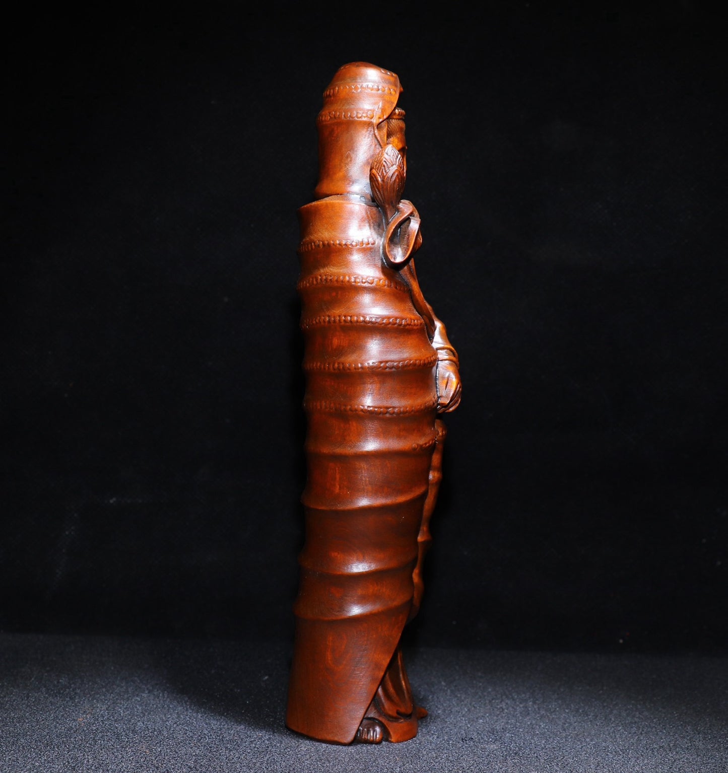 Fine carving of small leaved boxwood Bamboo Lotus Guanyin