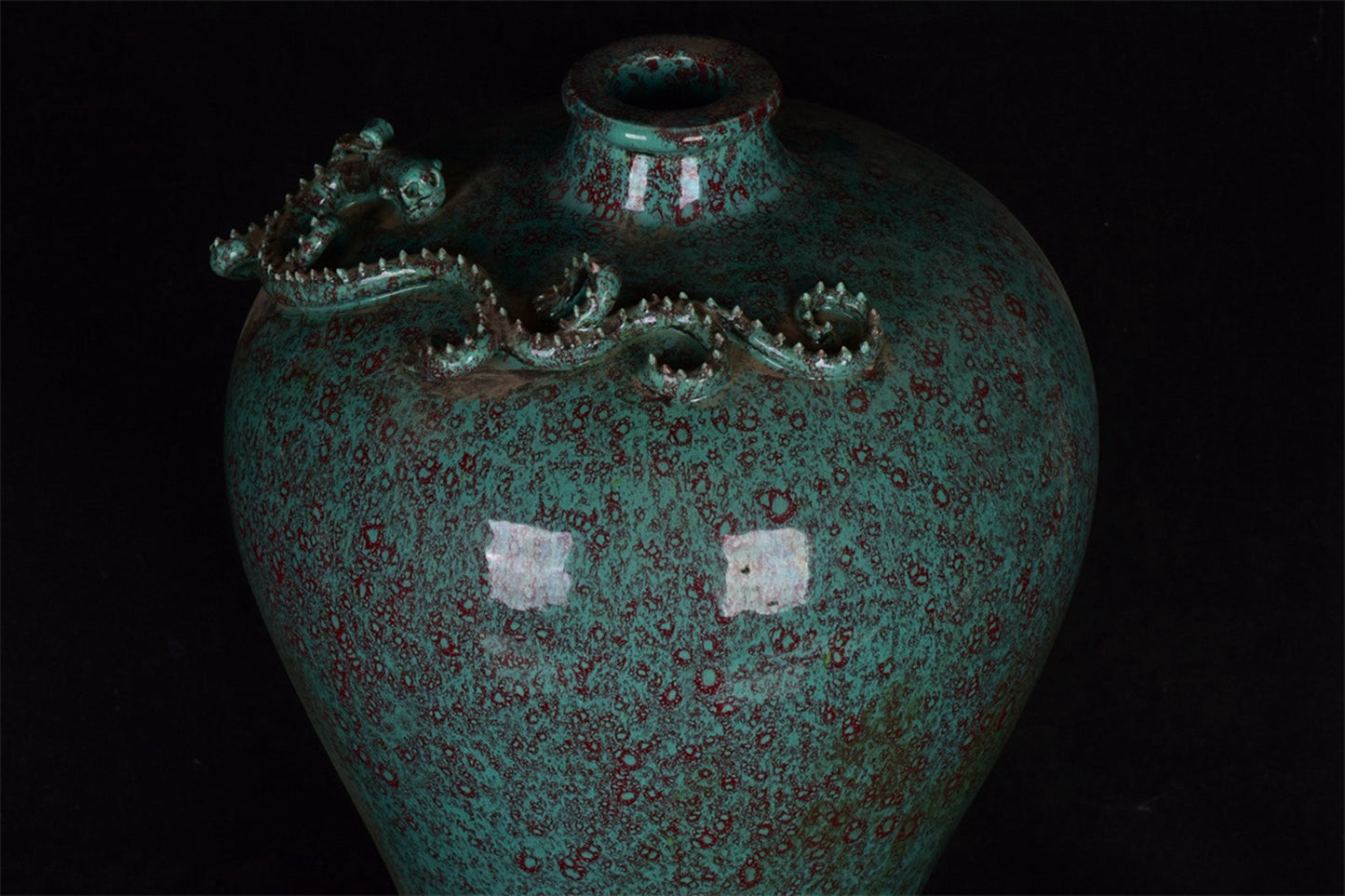 Chinese antique Lu Jun glazed coiled dragon plum vase