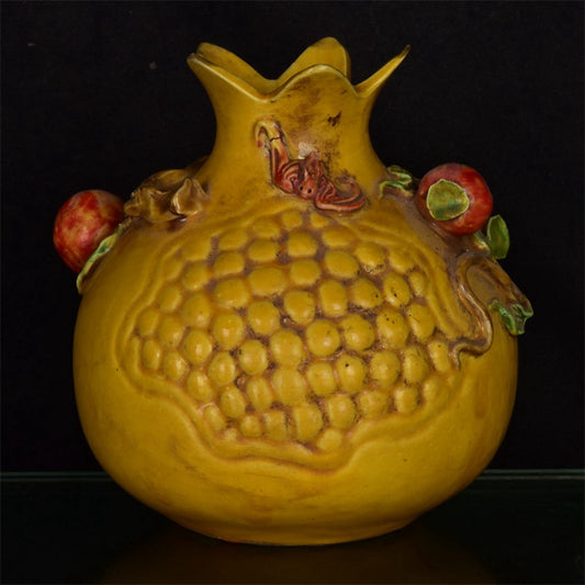 Chinese Antique Yellow Glazed Relief Duozi Pomegranate Zun