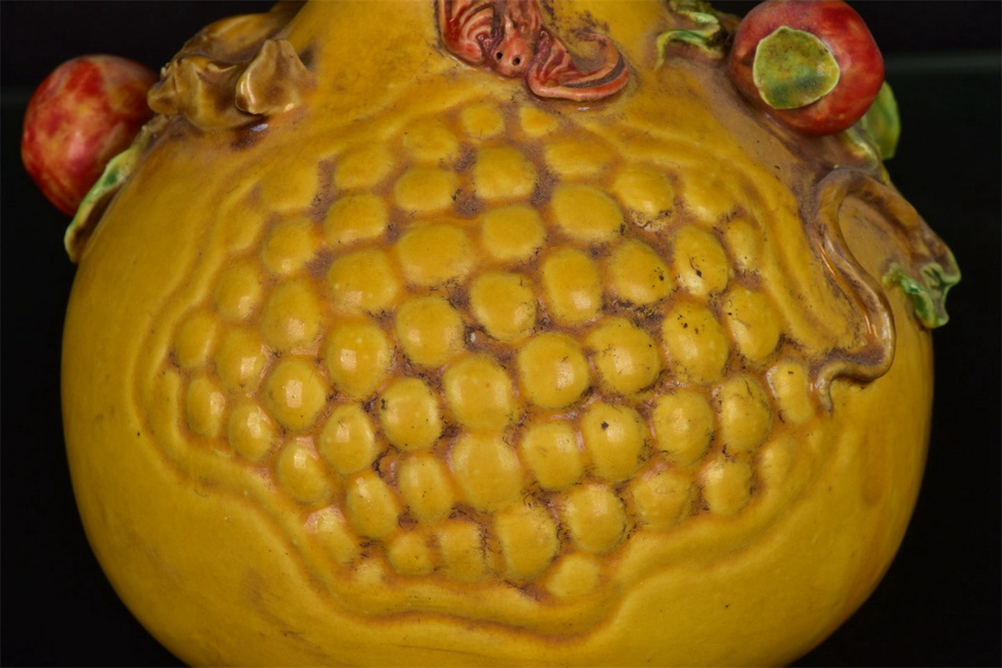 Chinese Antique Yellow Glazed Relief Duozi Pomegranate Zun