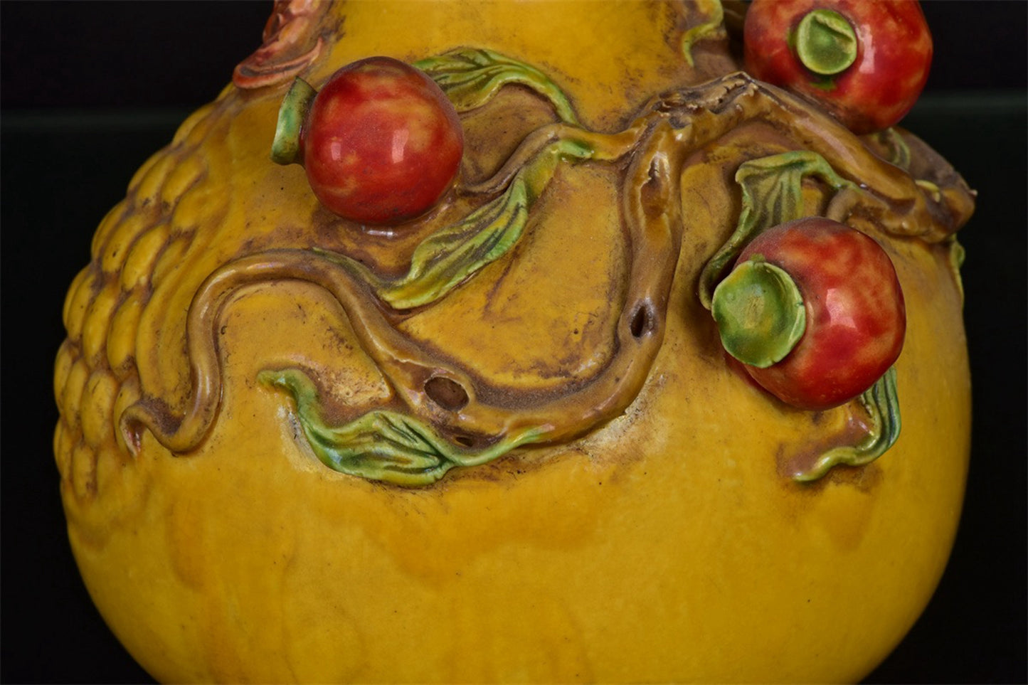 Chinese Antique Yellow Glazed Relief Duozi Pomegranate Zun