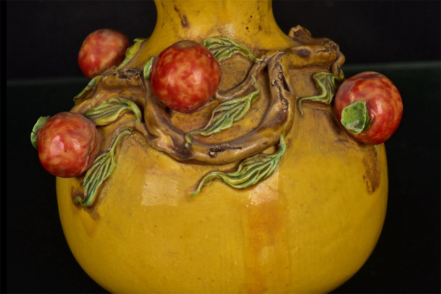Chinese Antique Yellow Glazed Relief Duozi Pomegranate Zun