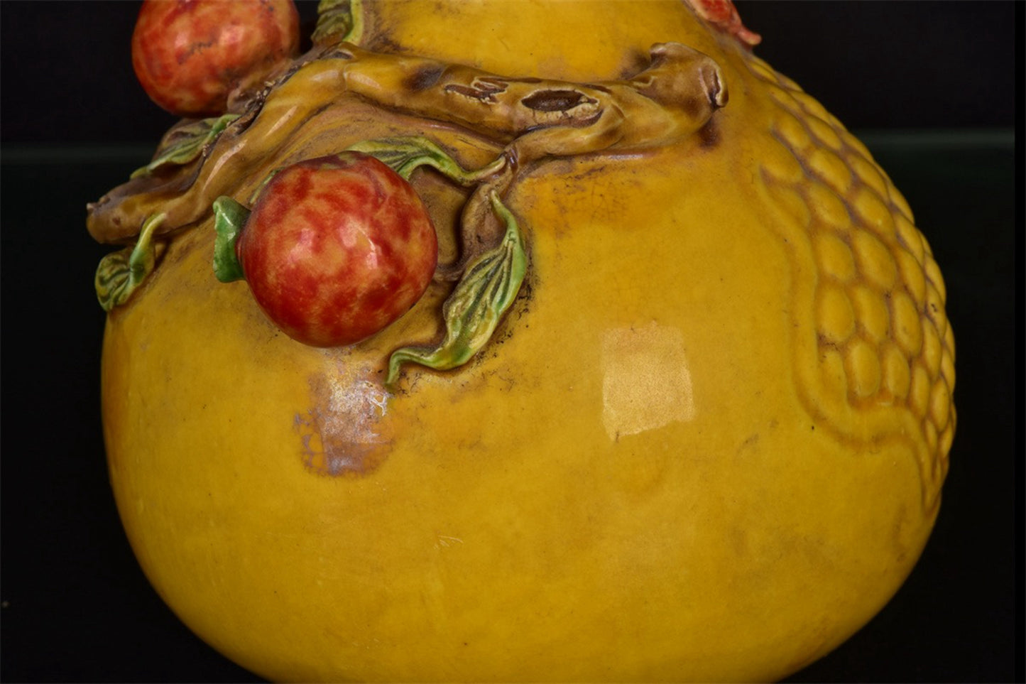 Chinese Antique Yellow Glazed Relief Duozi Pomegranate Zun