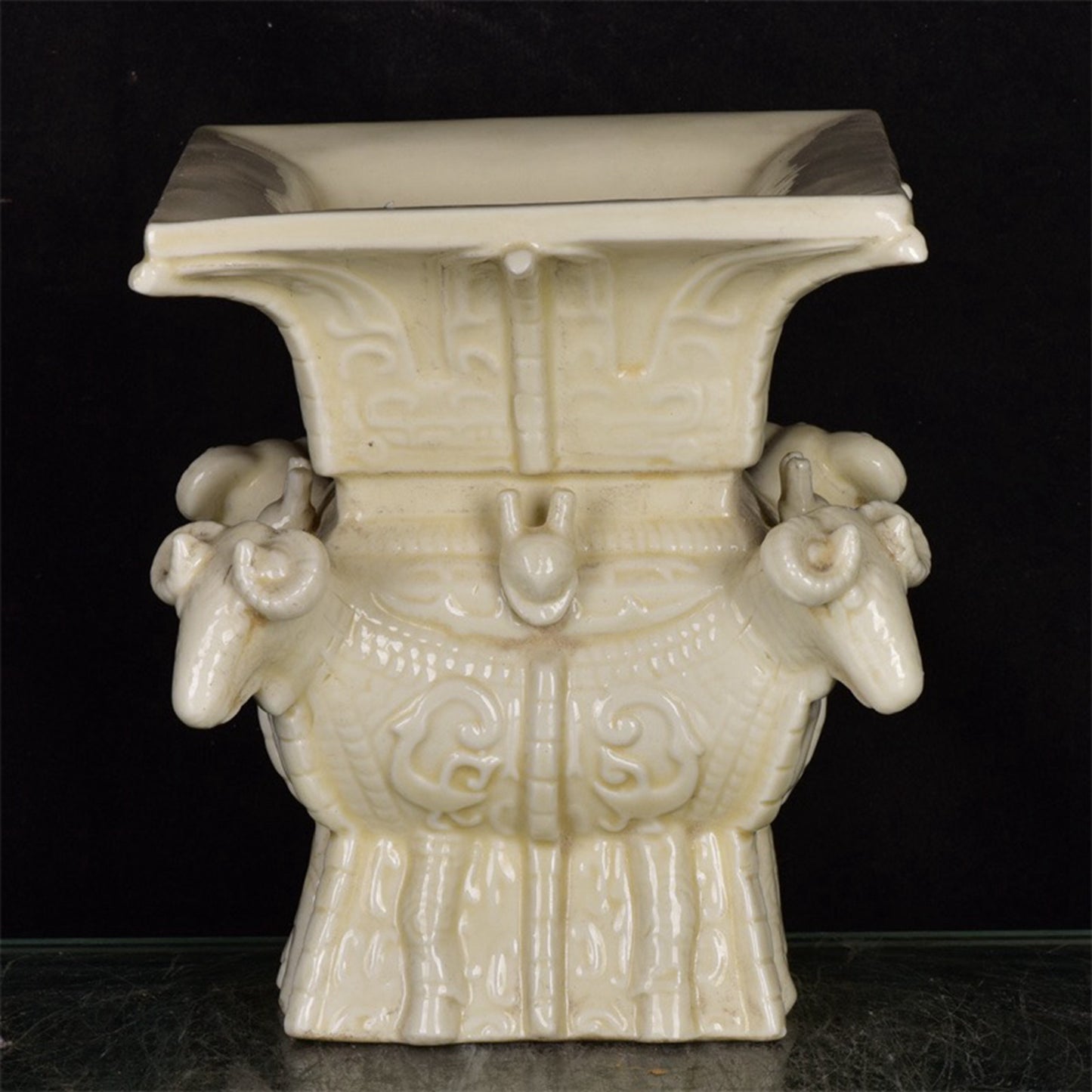 Chinese Antique White Porcelain Four Sheep Square Zun