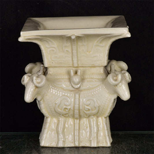 Chinese Antique White Porcelain Four Sheep Square Zun