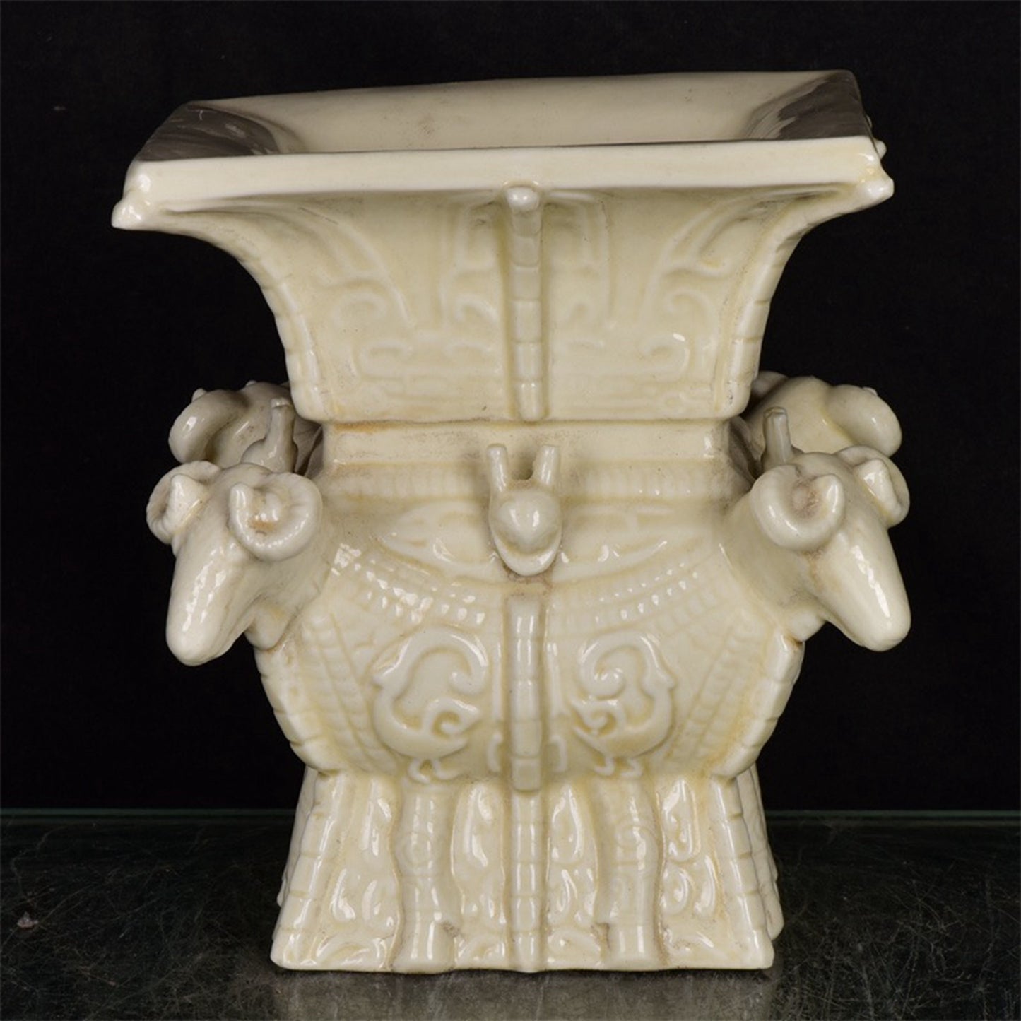 Chinese Antique White Porcelain Four Sheep Square Zun