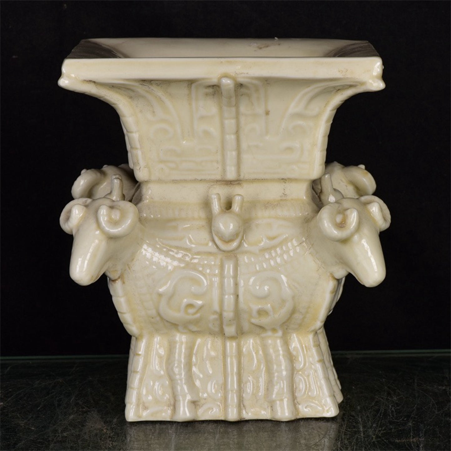 Chinese Antique White Porcelain Four Sheep Square Zun
