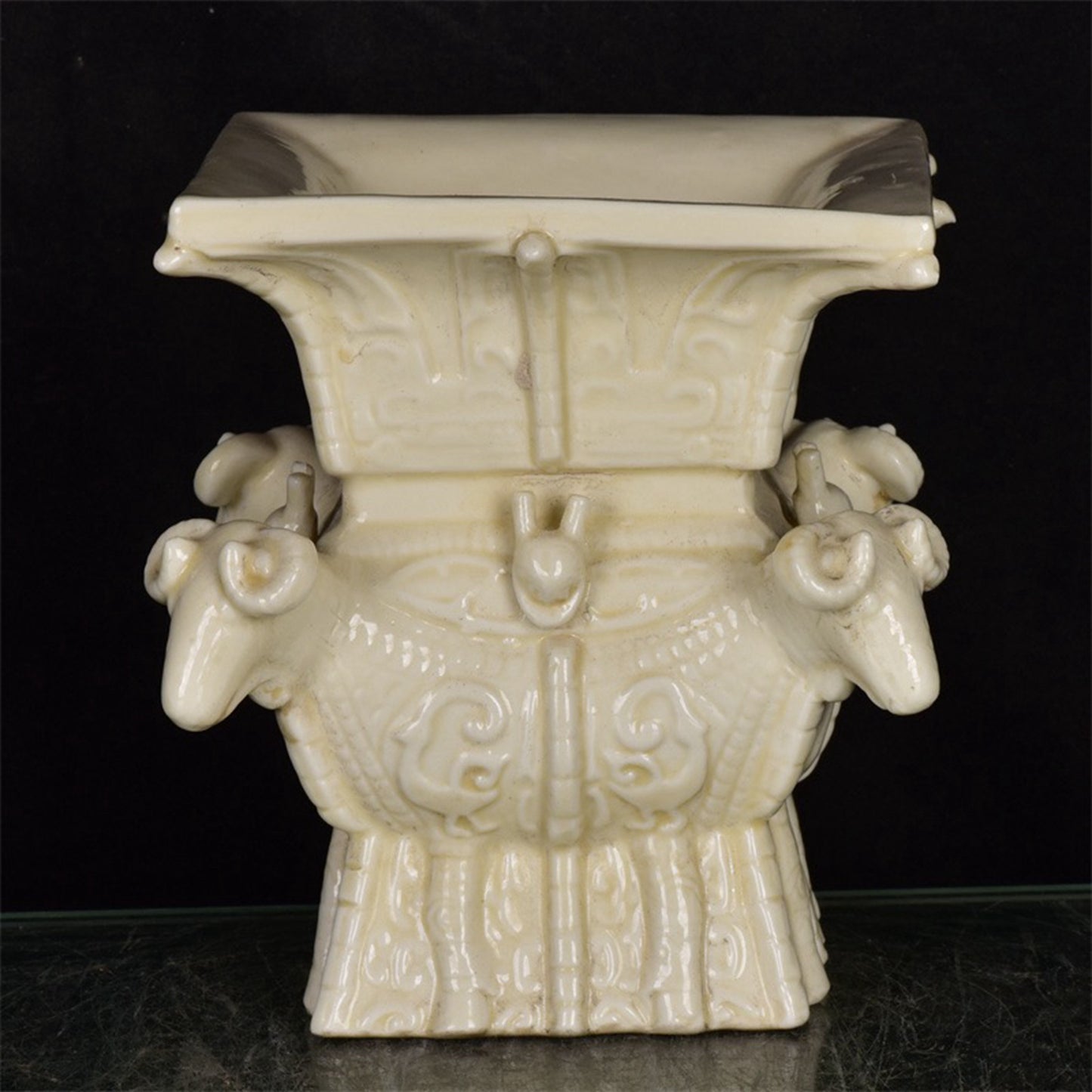 Chinese Antique White Porcelain Four Sheep Square Zun