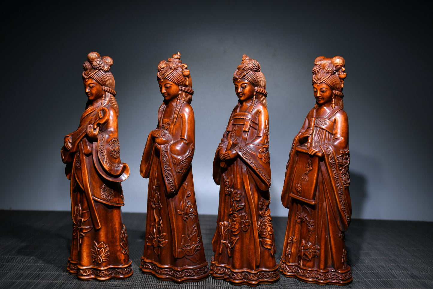 The Four Beauties of Xiaoye Huangyang Wood Sculpture, Qin, Chess, Calligraphy, and Painting