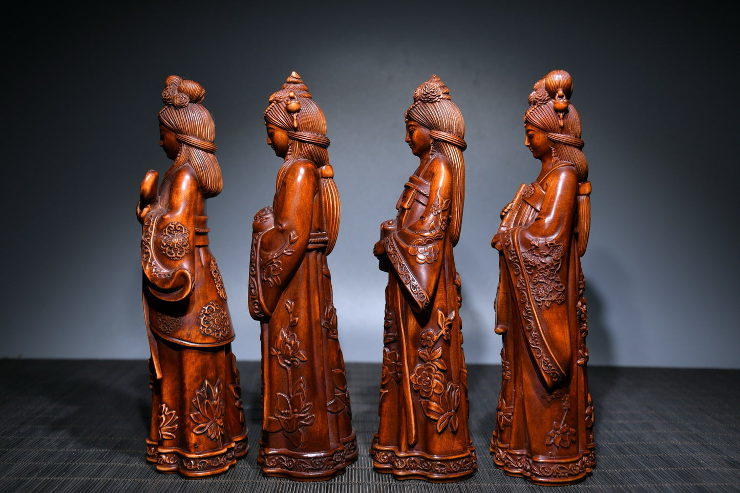 The Four Beauties of Xiaoye Huangyang Wood Sculpture, Qin, Chess, Calligraphy, and Painting