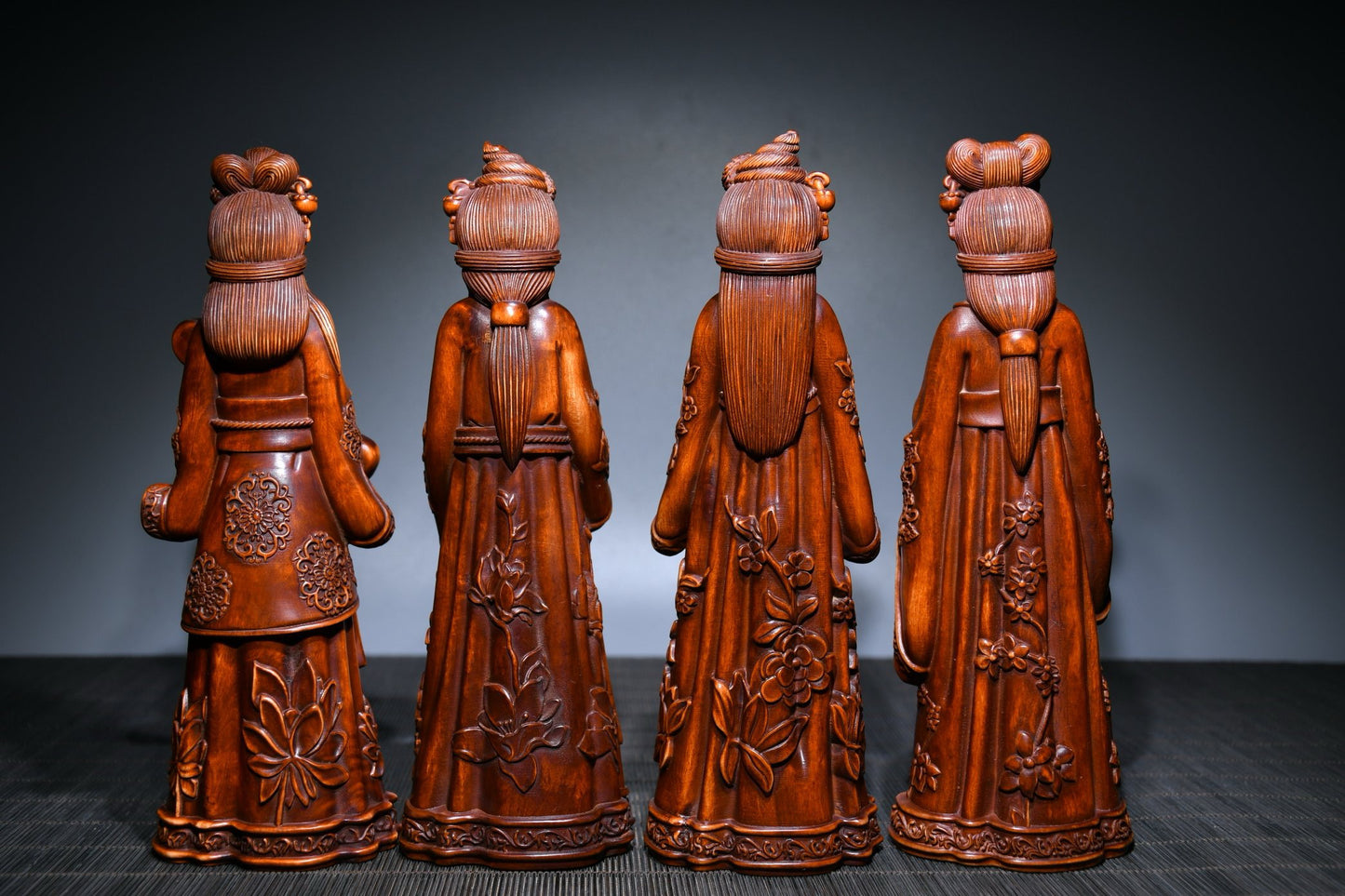 The Four Beauties of Xiaoye Huangyang Wood Sculpture, Qin, Chess, Calligraphy, and Painting