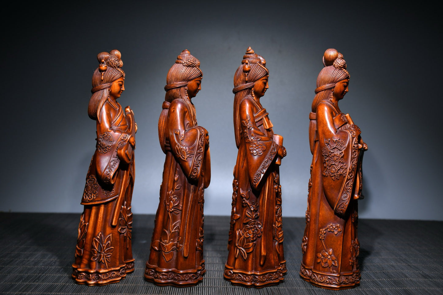 The Four Beauties of Xiaoye Huangyang Wood Sculpture, Qin, Chess, Calligraphy, and Painting