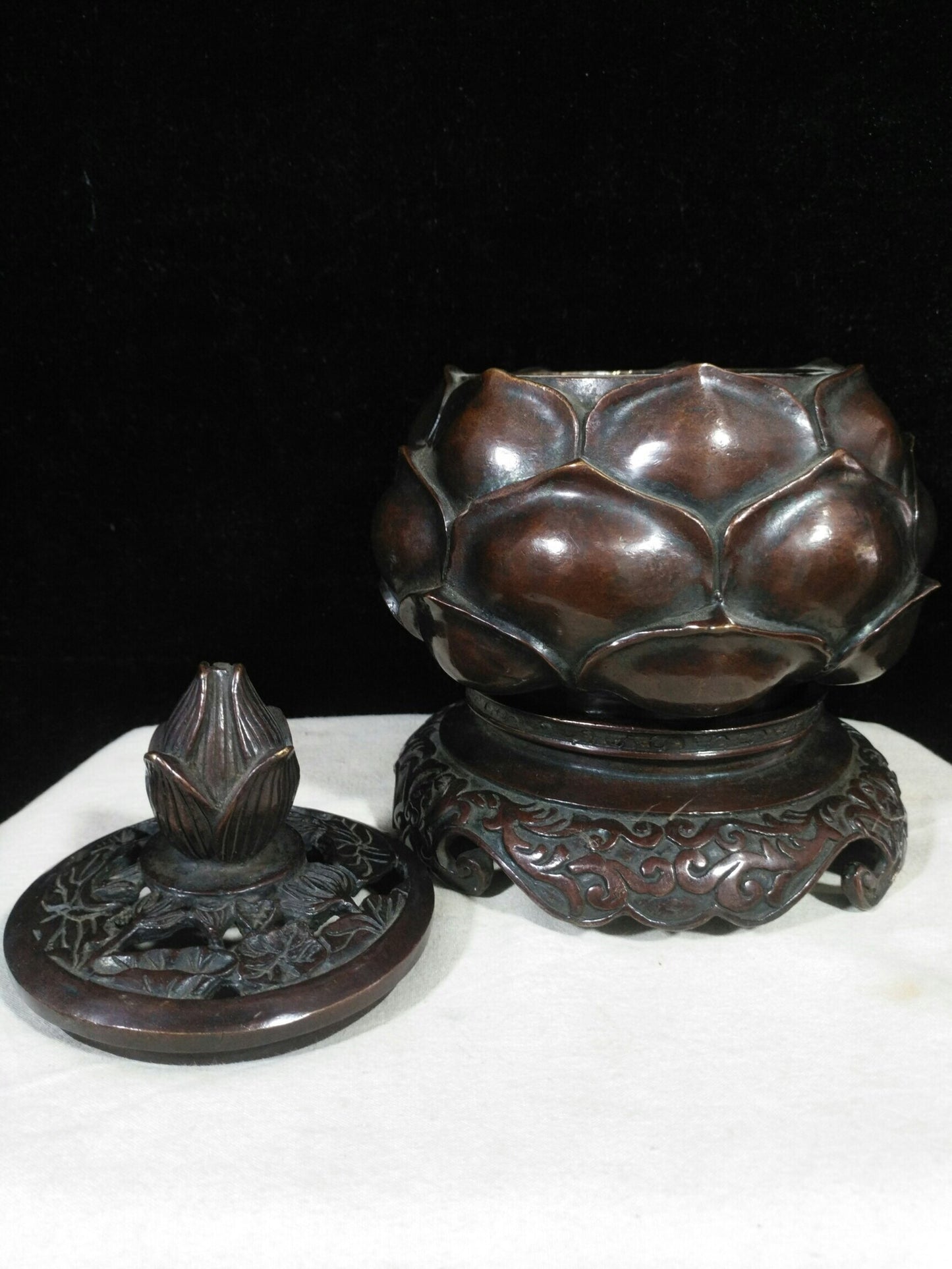 Chinese antique pure copper "Lotus Incense Burner"