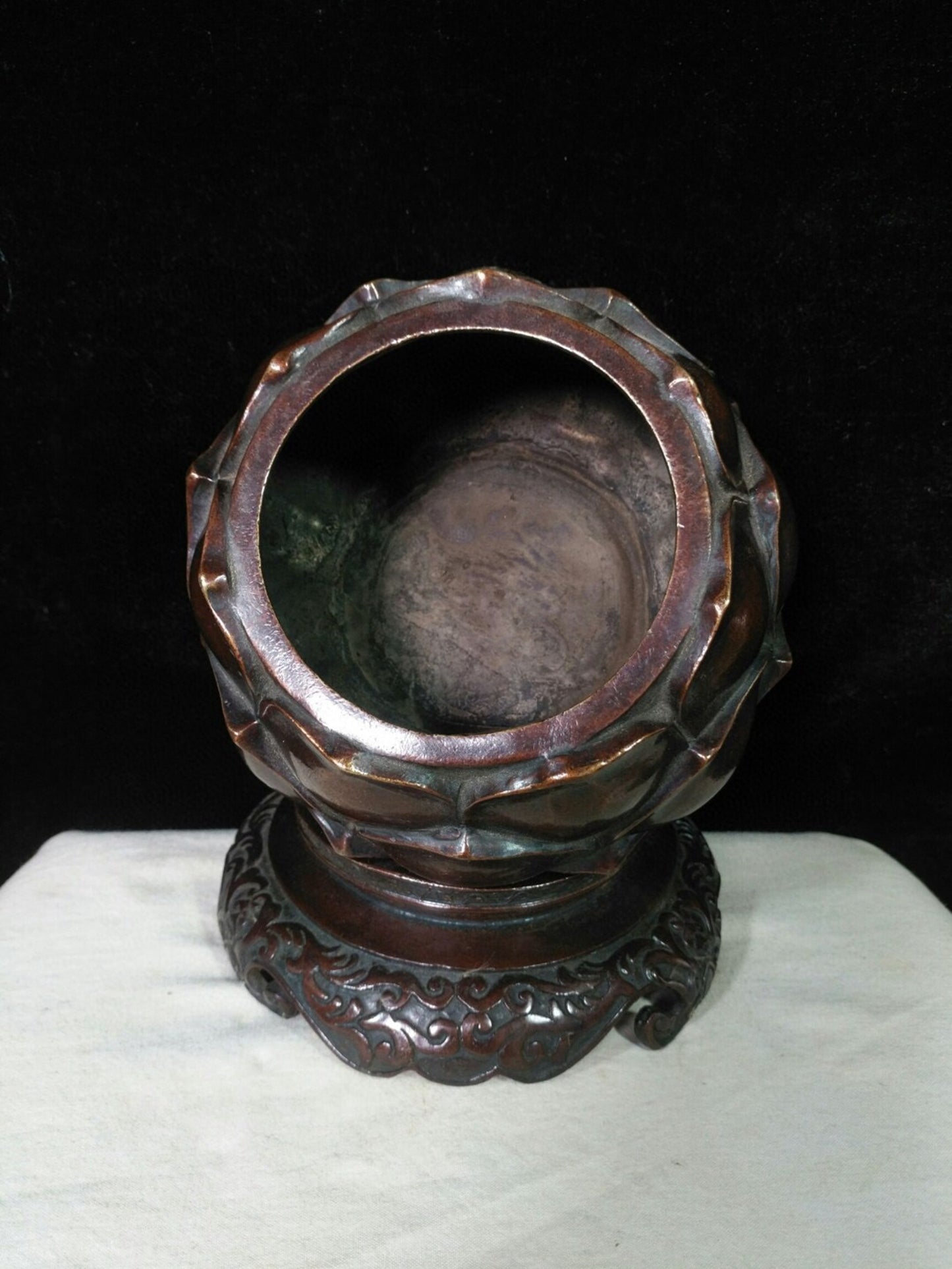 Chinese antique pure copper "Lotus Incense Burner"