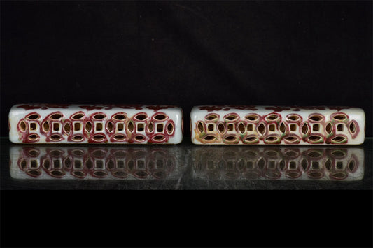 Chinese antique blue and white floral pattern hollowed out measuring tape