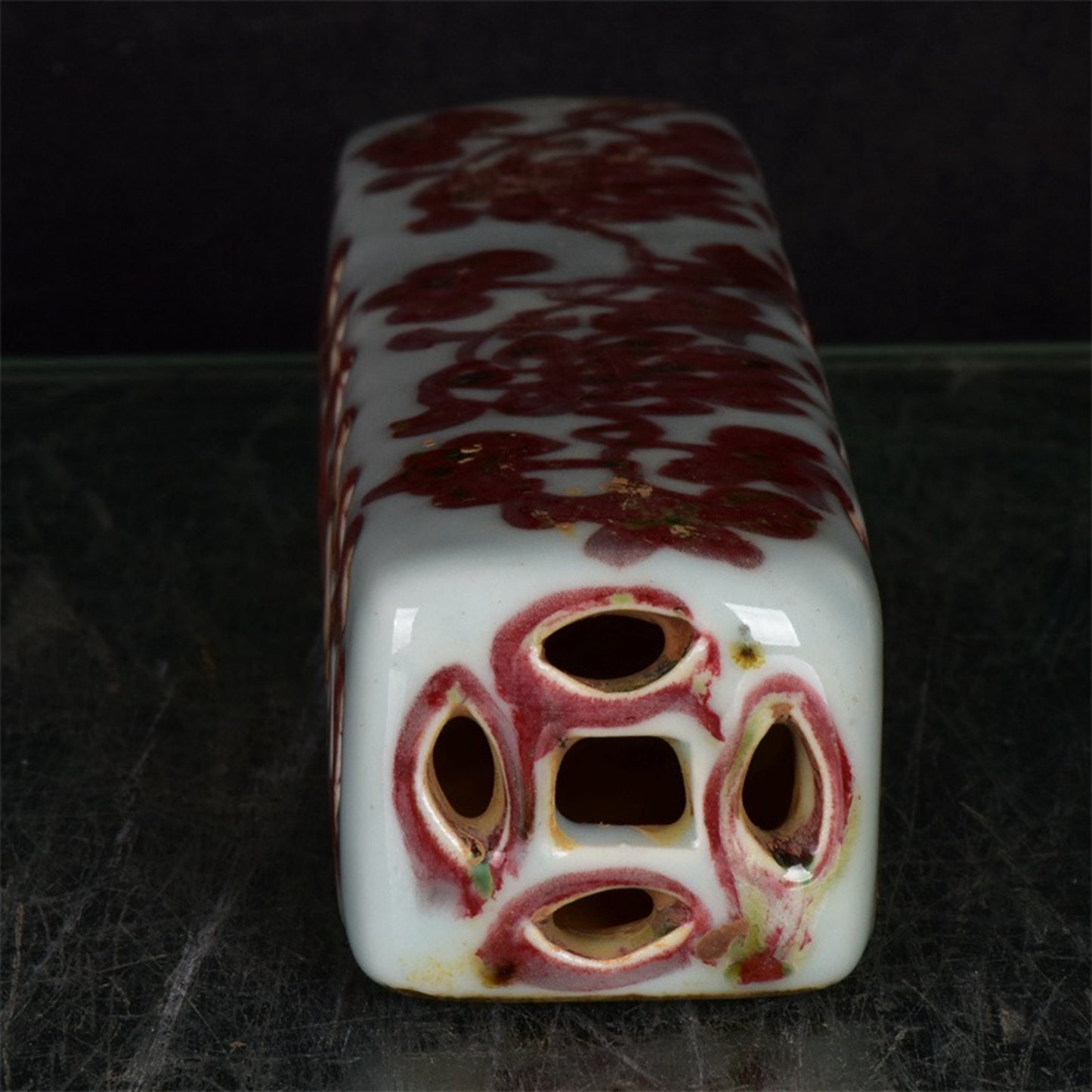 Chinese antique blue and white floral pattern hollowed out measuring tape