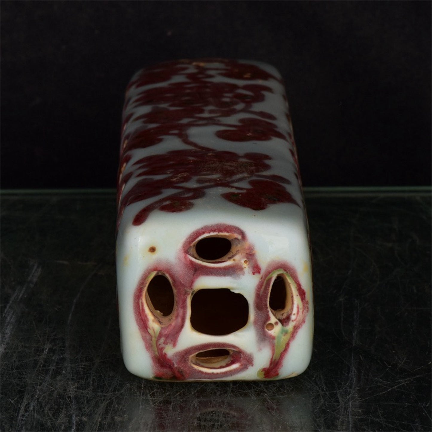 Chinese antique blue and white floral pattern hollowed out measuring tape