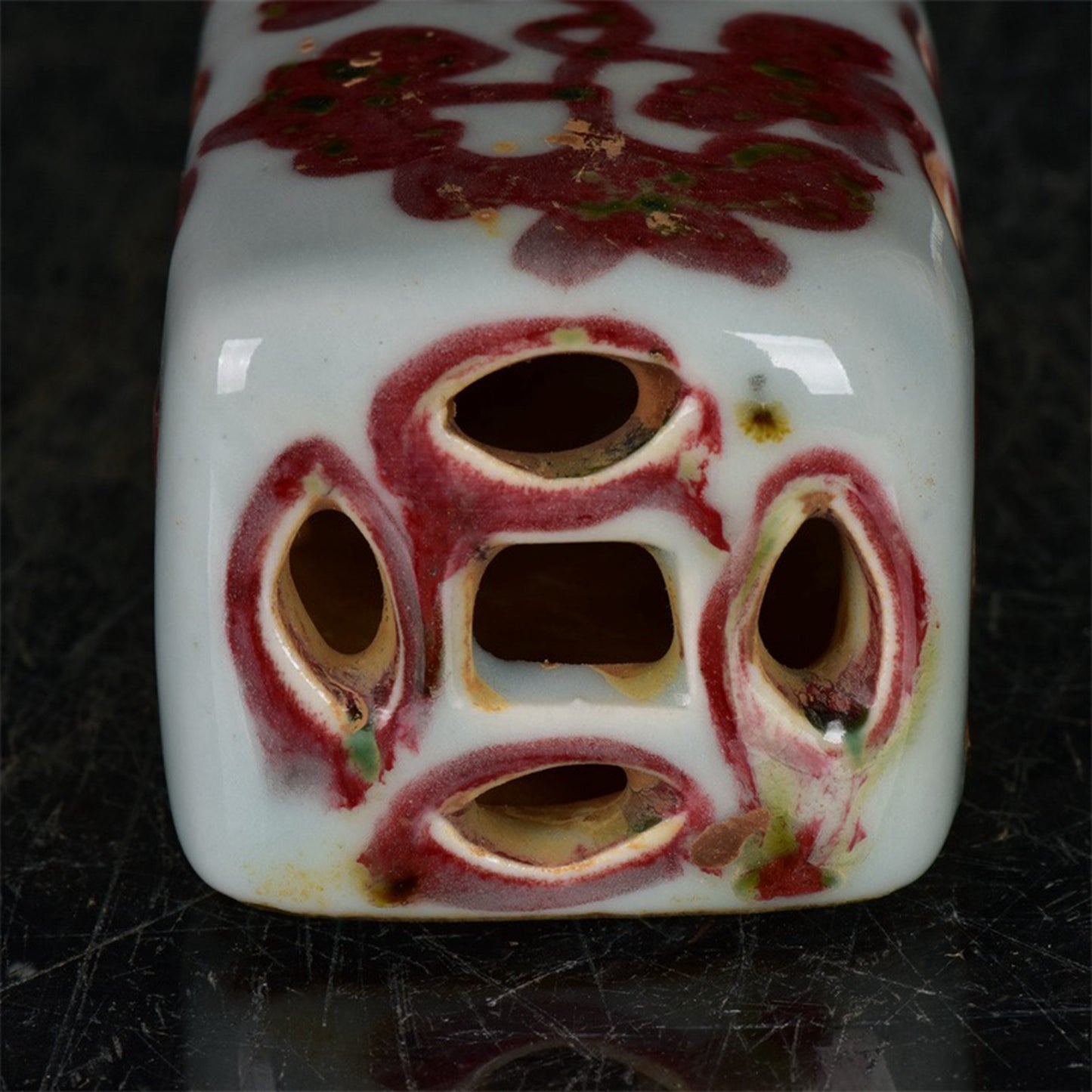 Chinese antique blue and white floral pattern hollowed out measuring tape