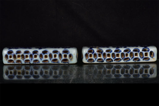 Chinese antique blue and white floral pattern hollowed out measuring tape