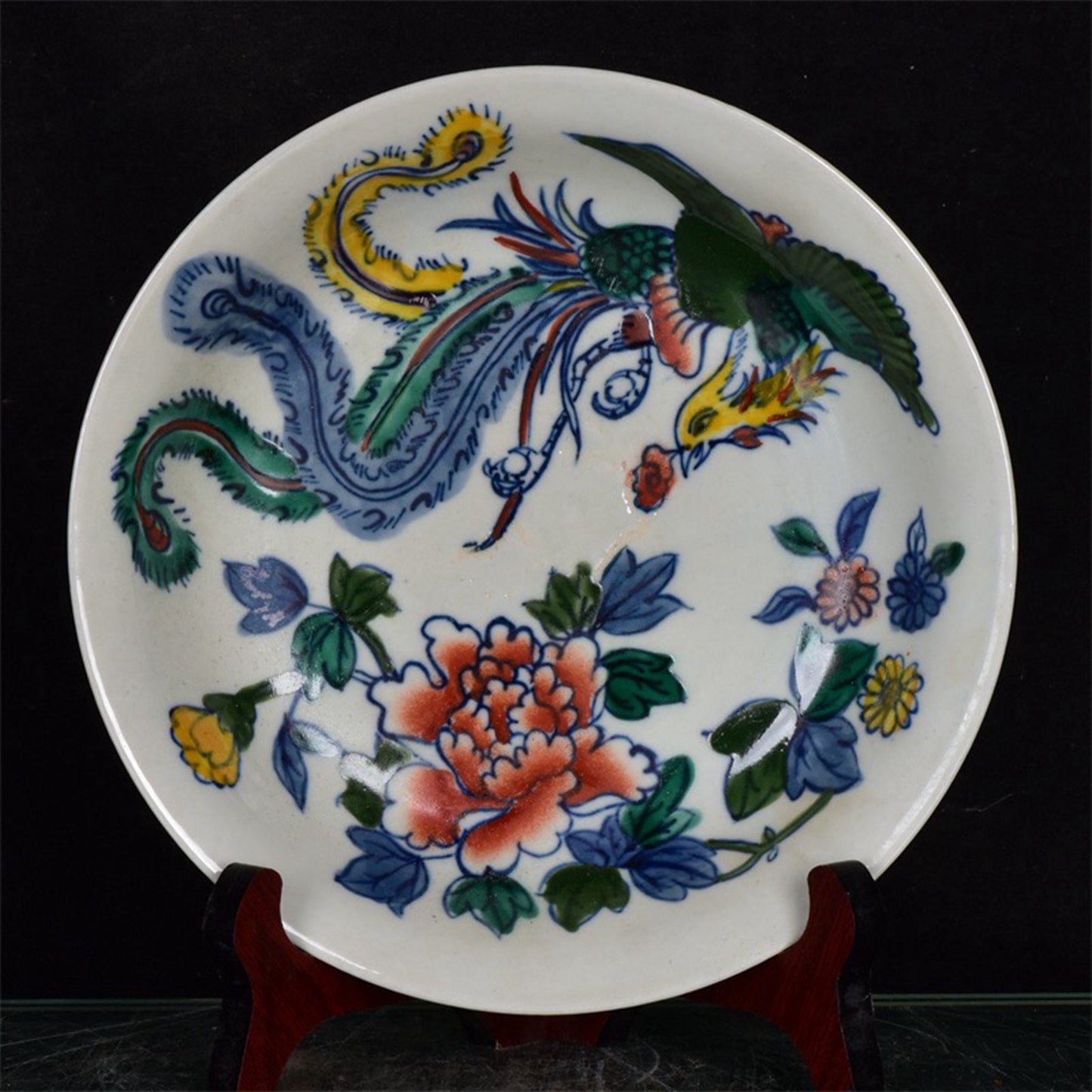 Chinese Antique Colorful Phoenix Opera with Peony Pattern Shang Pan