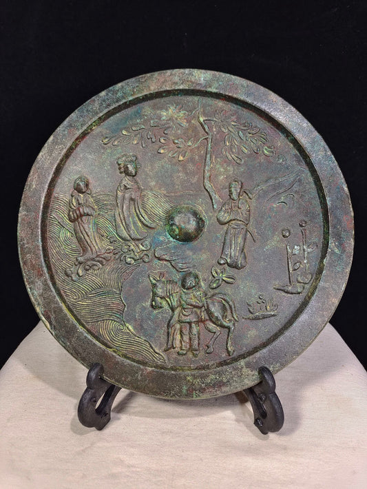 Chinese antique bronze "Walking on a Horse and Serving in a Mirror"