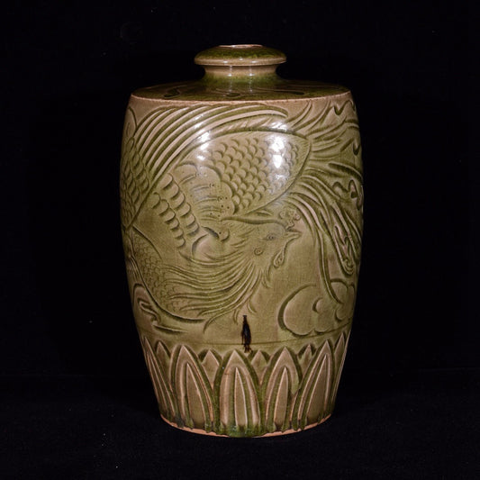 Longquan glazed carved phoenix patterned plum vase
