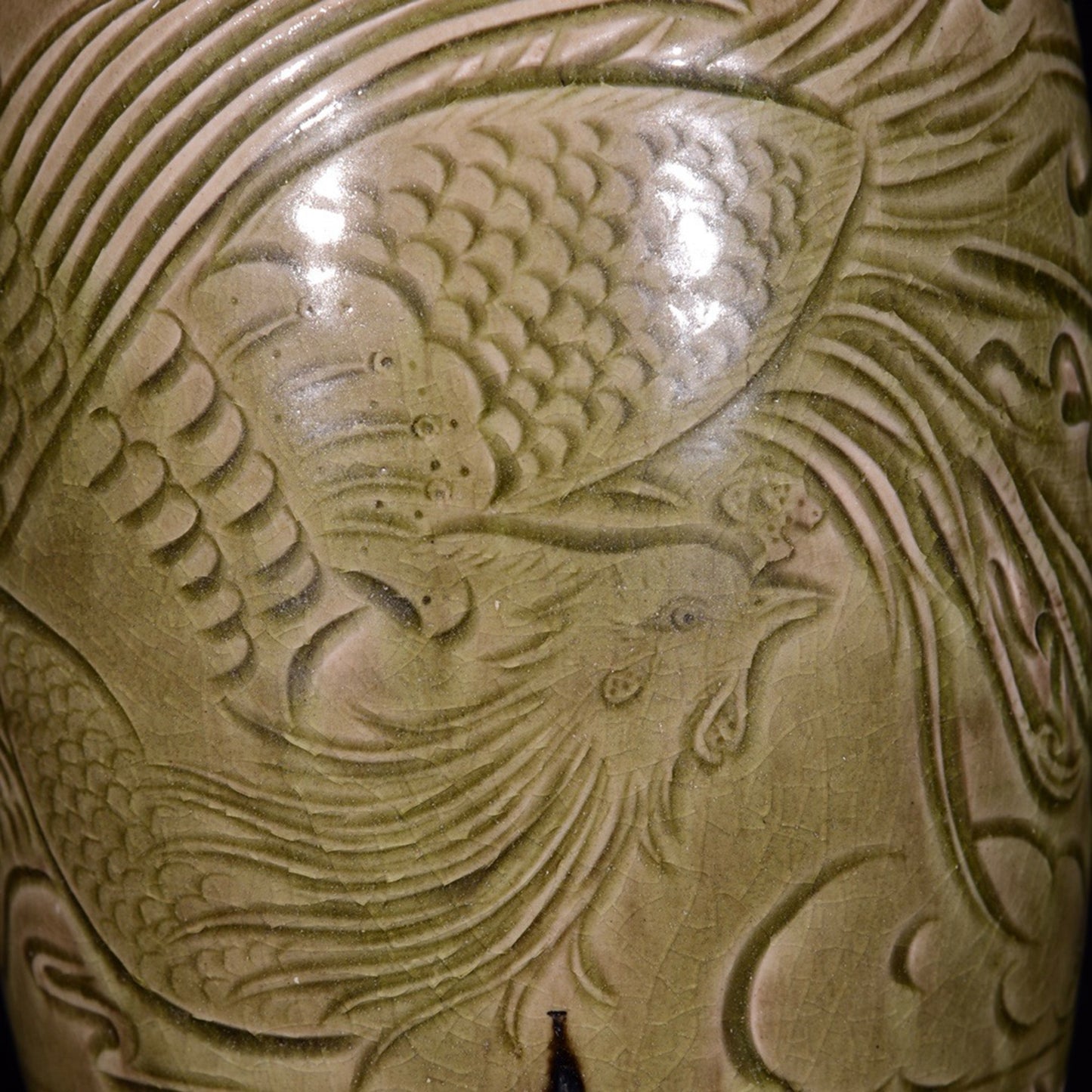 Longquan glazed carved phoenix patterned plum vase