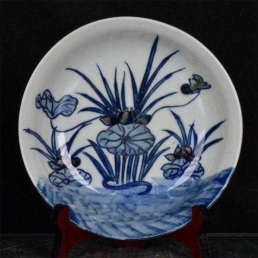 Chinese Antique Colorful Mandarin Duck Play with Water Pattern Shang Pan