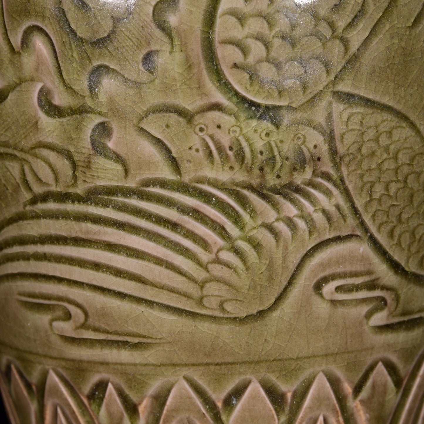 Longquan glazed carved phoenix patterned plum vase