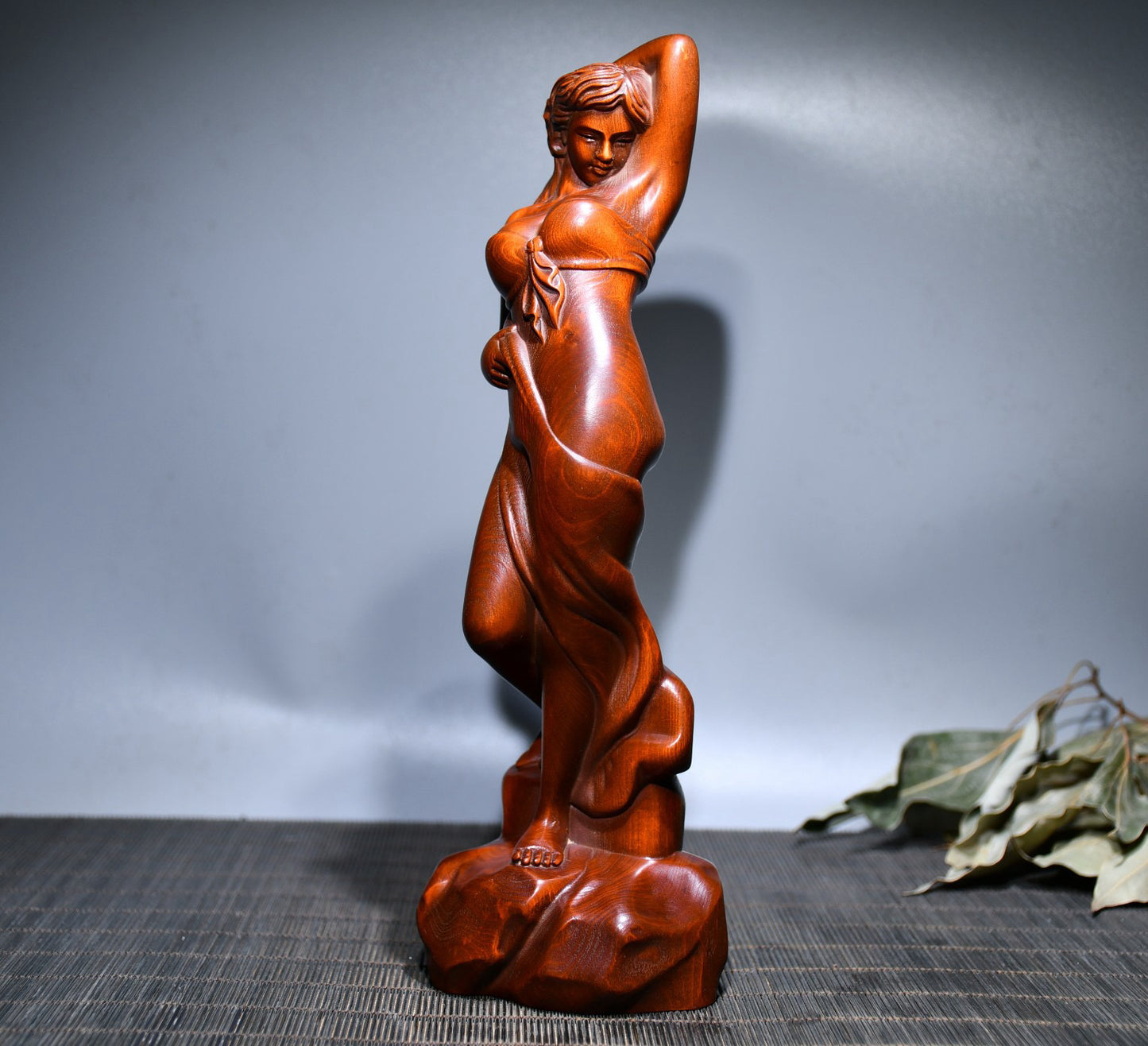 Small leaved boxwood carved female statue