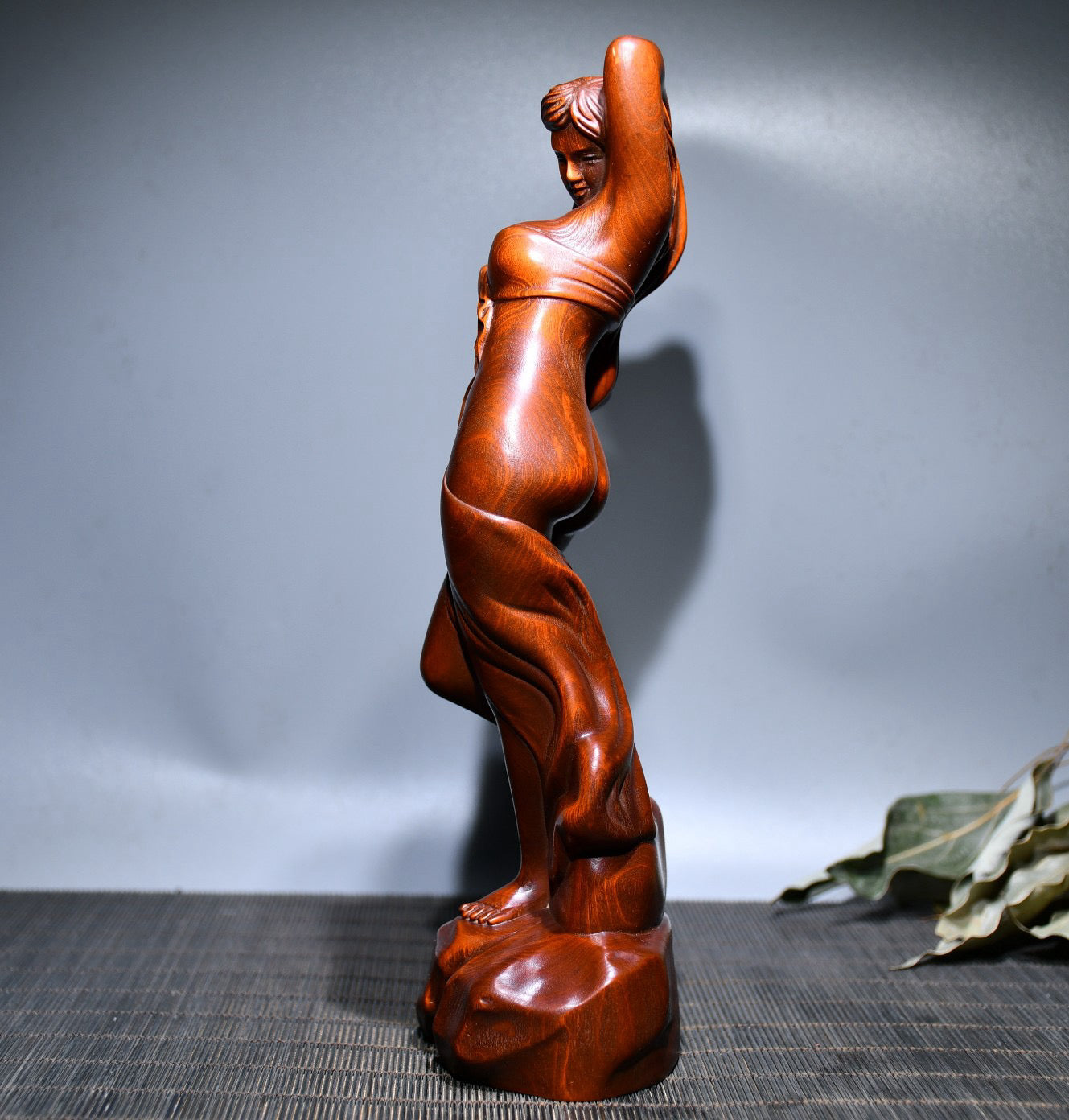 Small leaved boxwood carved female statue