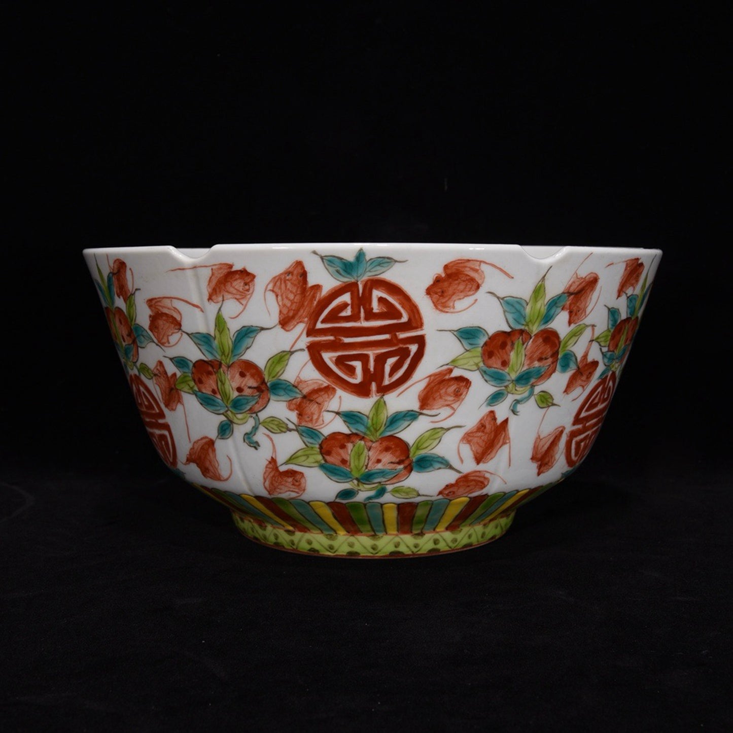 Powder colored bowl with longevity patterns