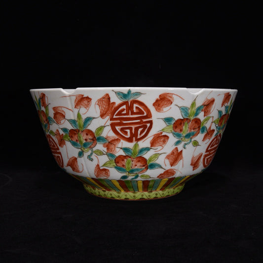 Powder colored bowl with longevity patterns