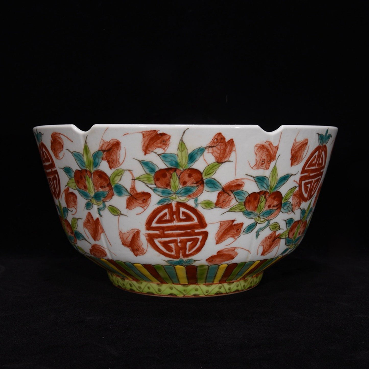 Powder colored bowl with longevity patterns