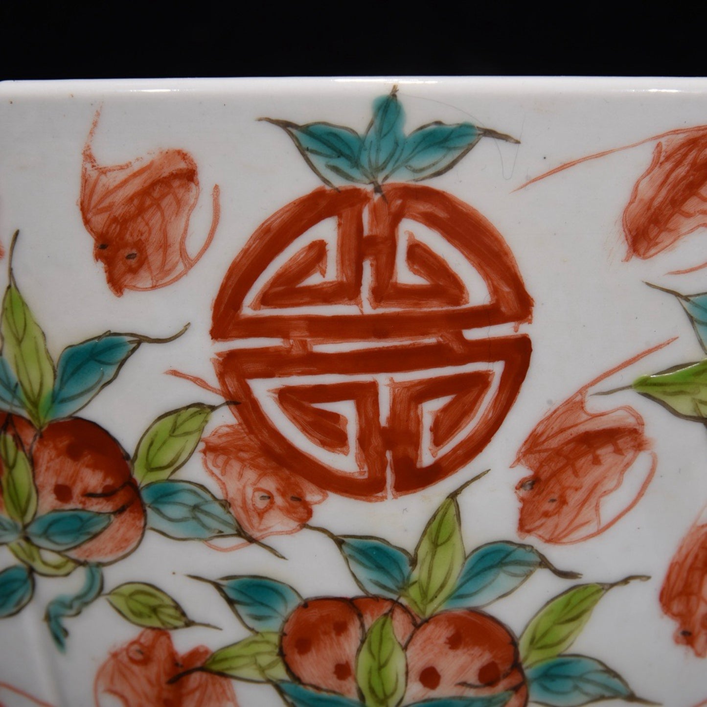 Powder colored bowl with longevity patterns