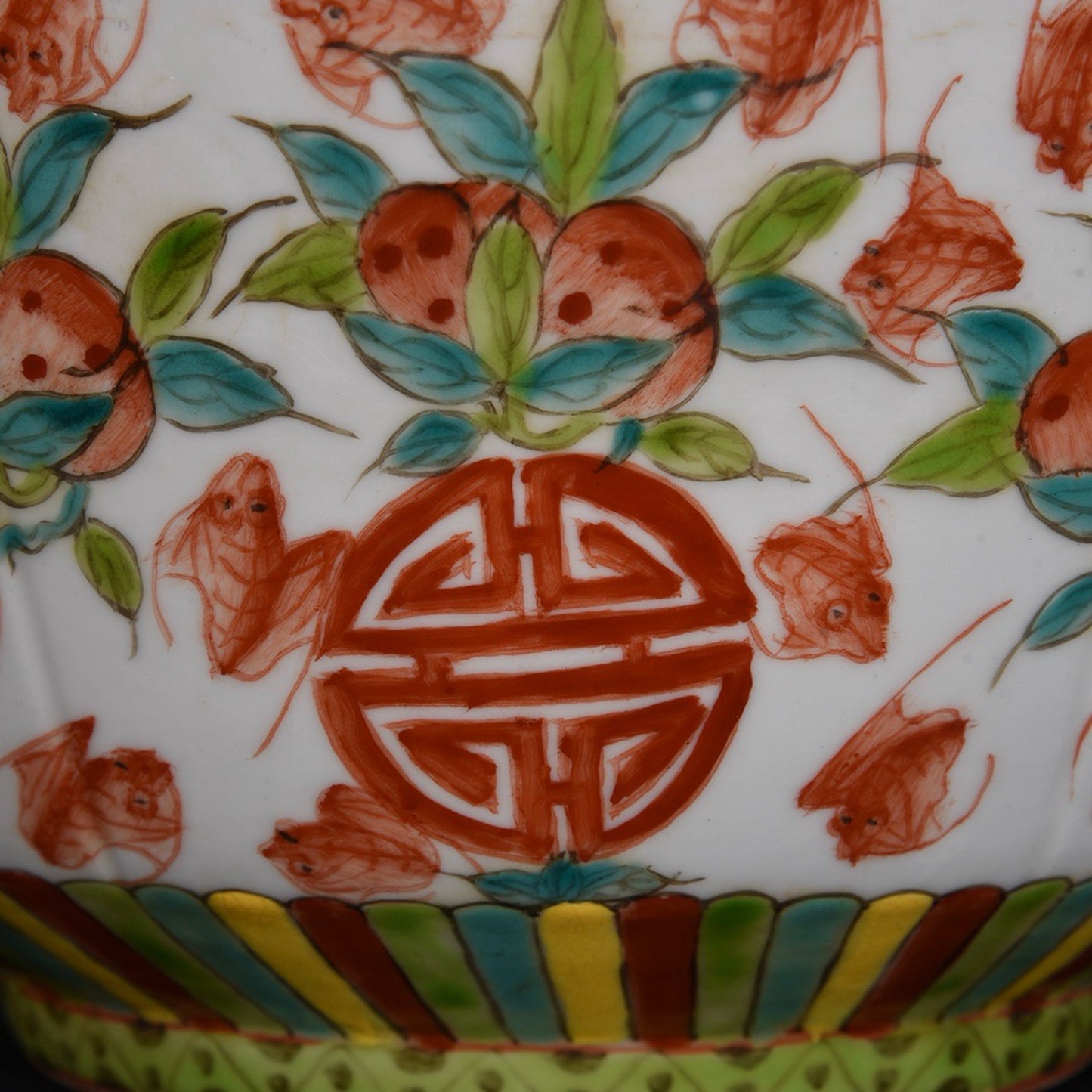 Powder colored bowl with longevity patterns