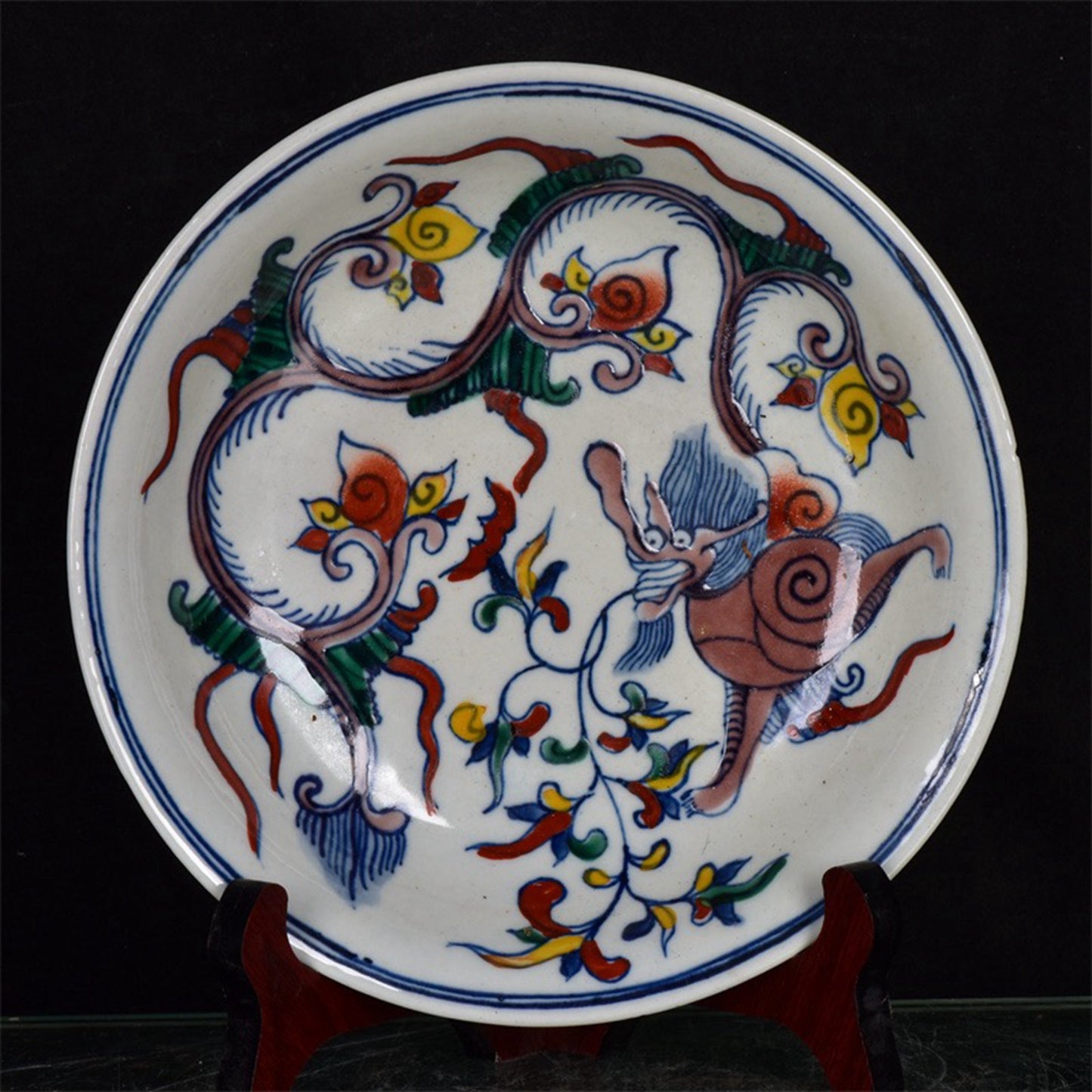 Chinese Antique Doucai Dragon Pattern Shang Pan
