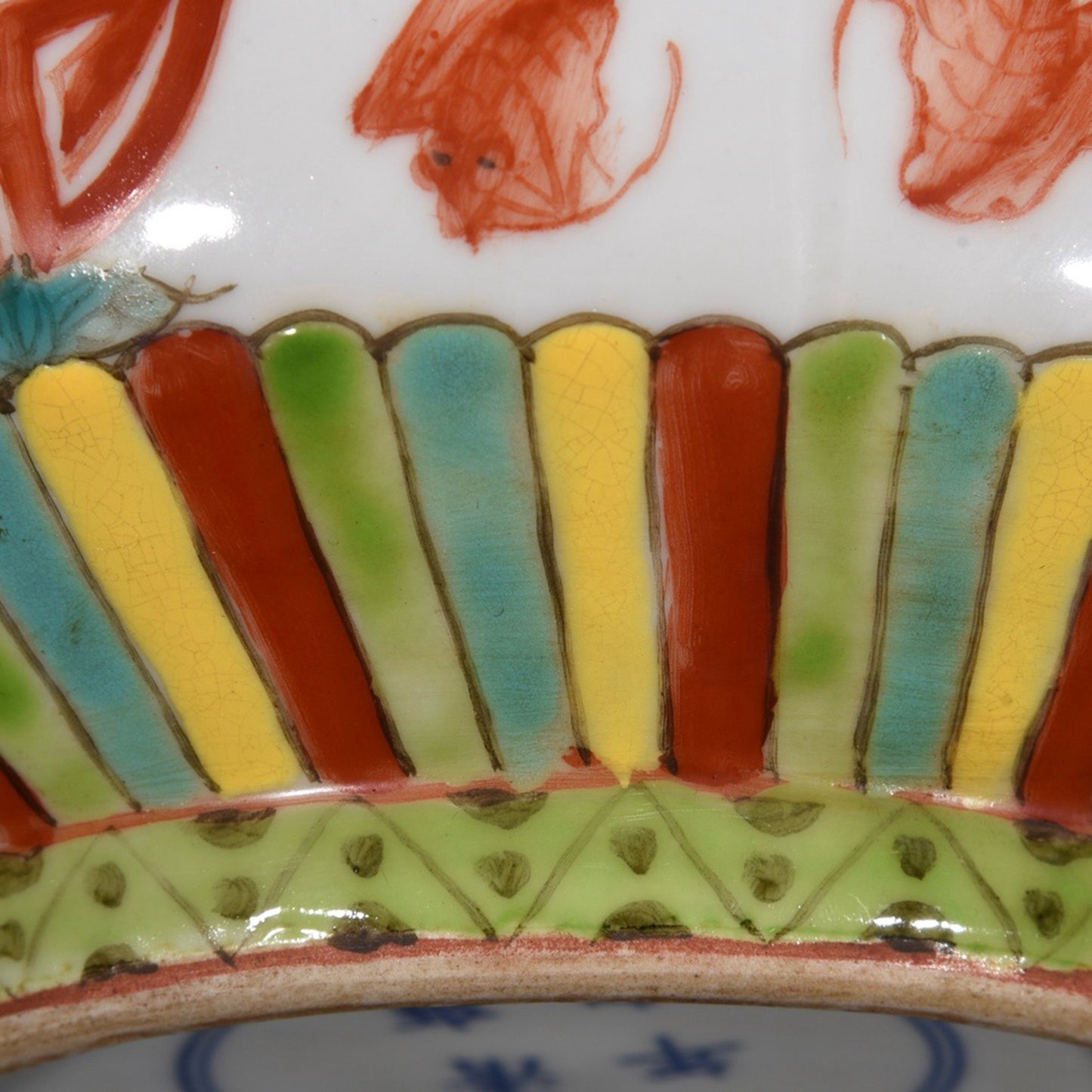 Powder colored bowl with longevity patterns