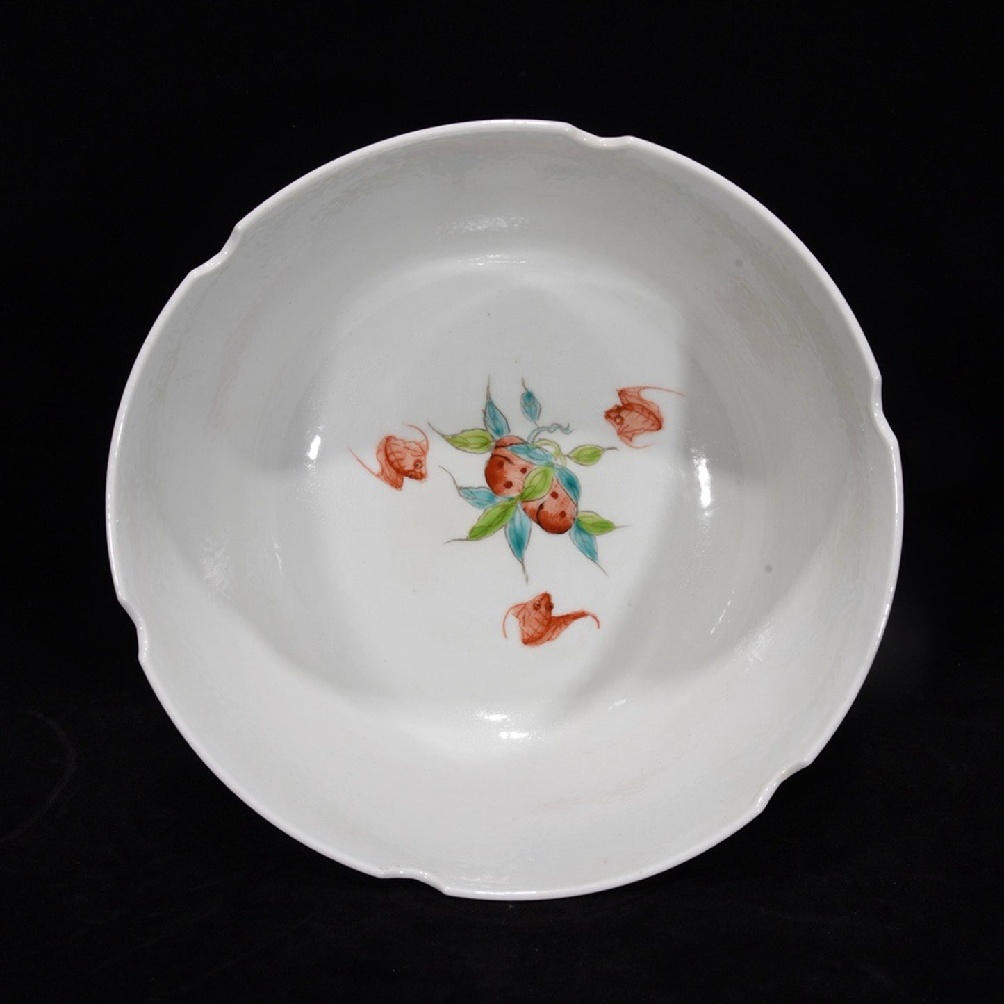 Powder colored bowl with longevity patterns