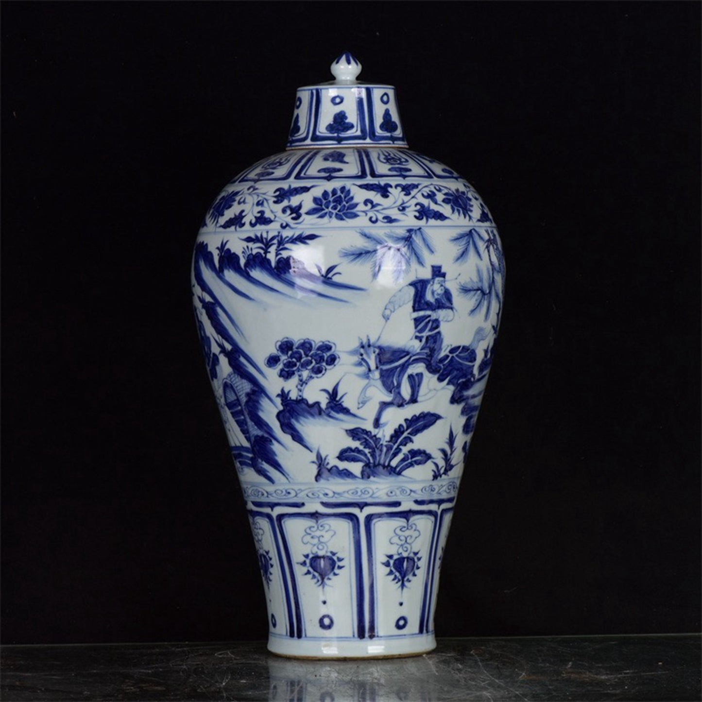 Chinese Antique Blue and White Character Story Pattern for Export Return Open Plum Vase