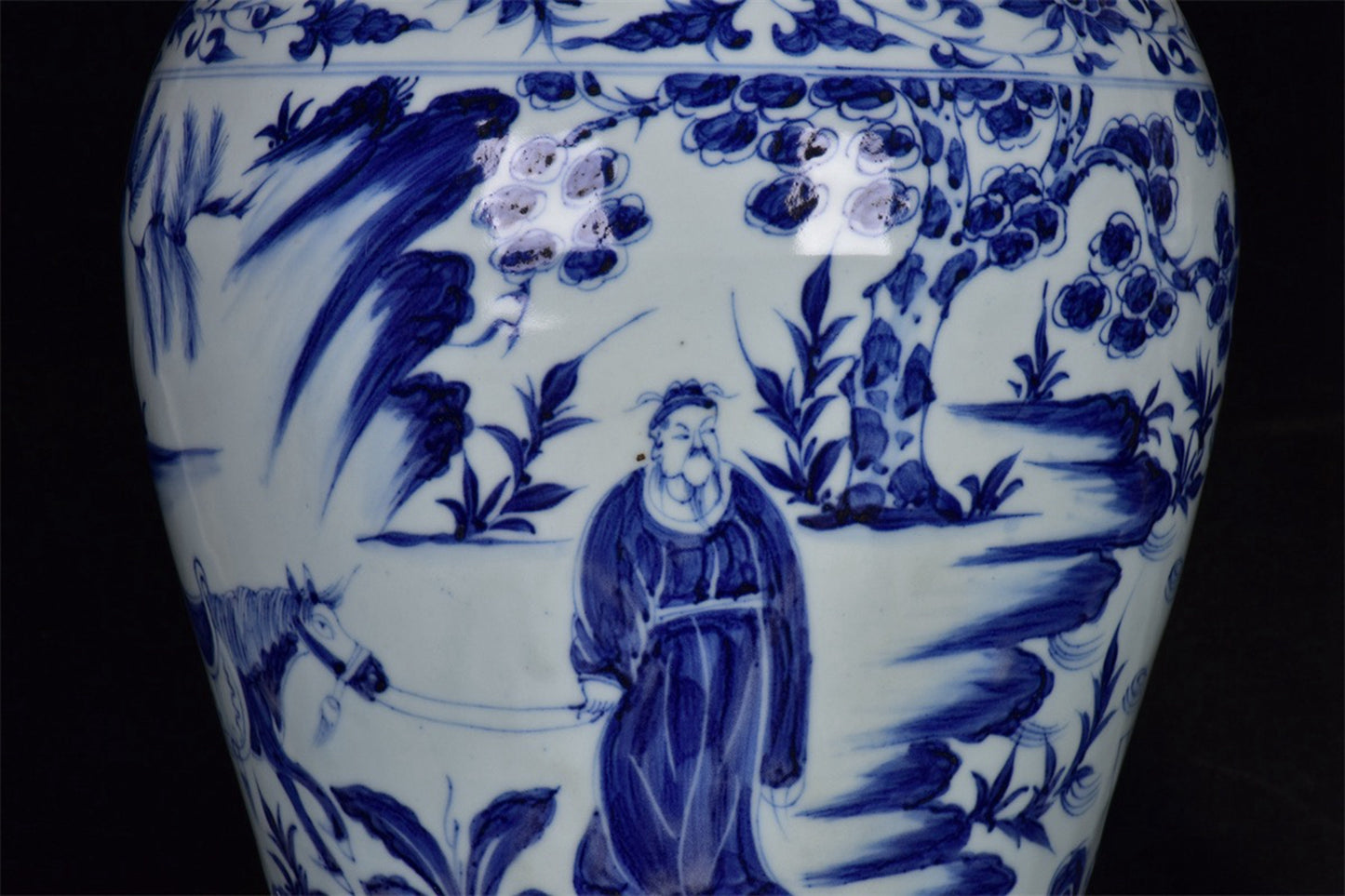 Chinese Antique Blue and White Character Story Pattern for Export Return Open Plum Vase
