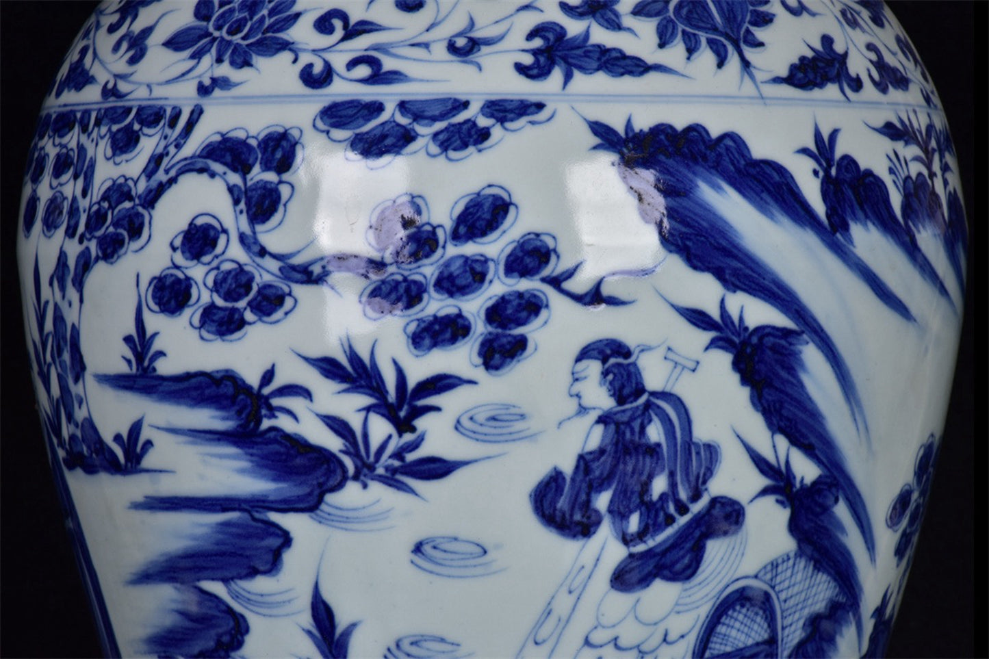 Chinese Antique Blue and White Character Story Pattern for Export Return Open Plum Vase