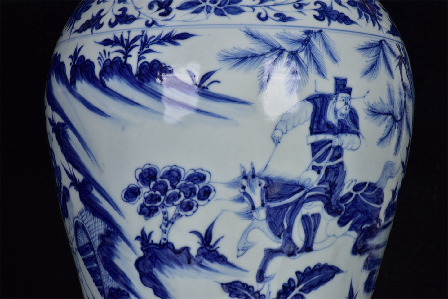 Chinese Antique Blue and White Plum Vase with Han Xin Pattern under the Moon