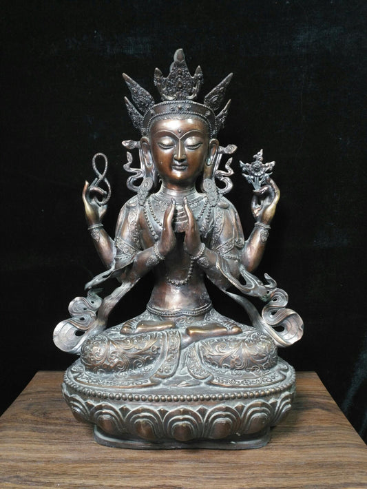 Chinese antique pure copper "Four Armed Guanyin Bodhisattva"