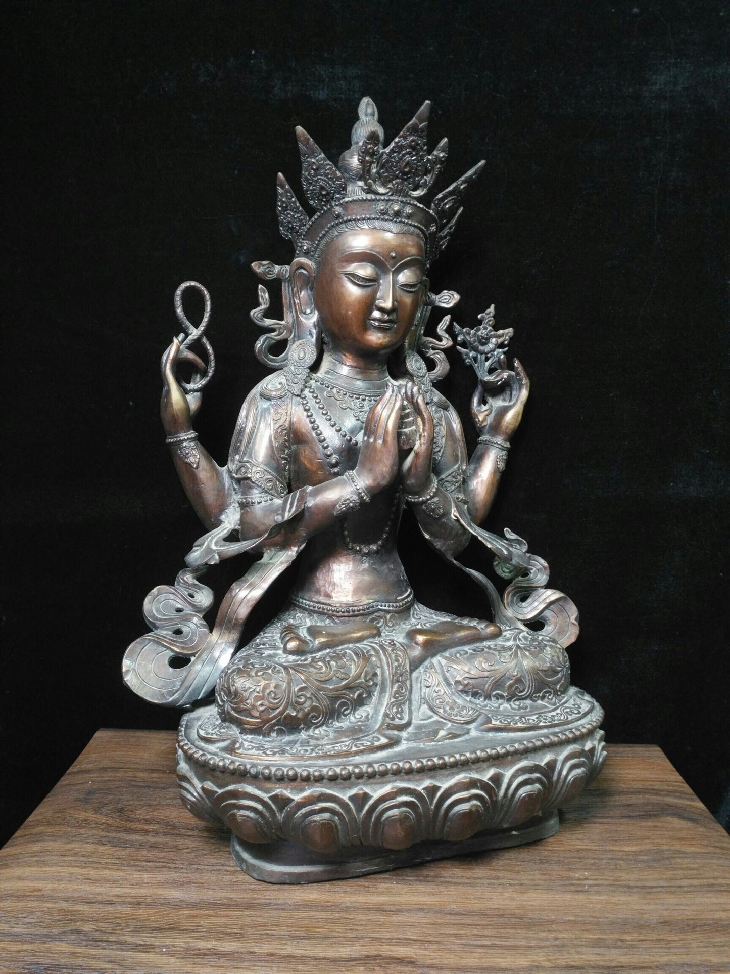 Chinese antique pure copper "Four Armed Guanyin Bodhisattva"