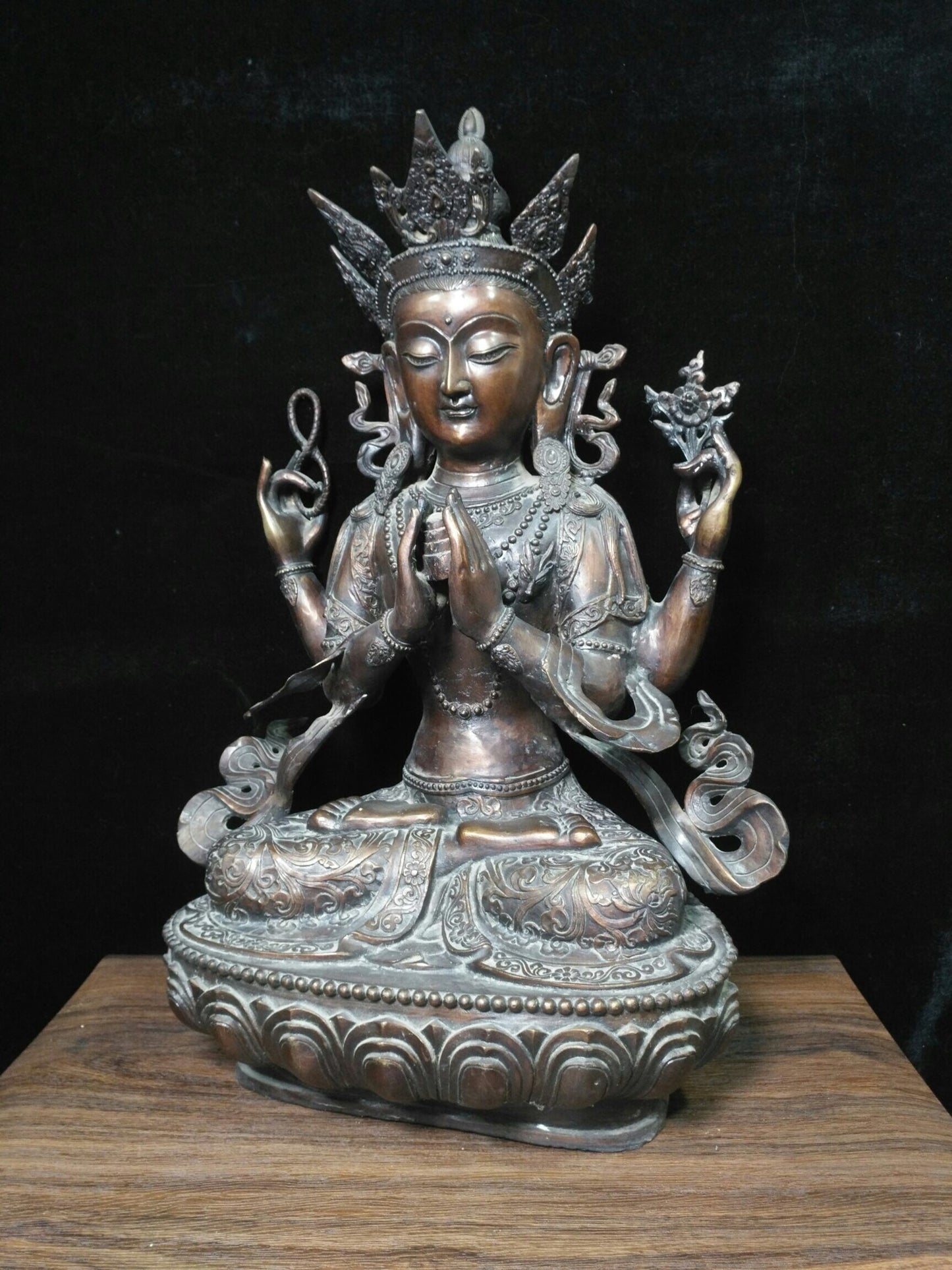 Chinese antique pure copper "Four Armed Guanyin Bodhisattva"