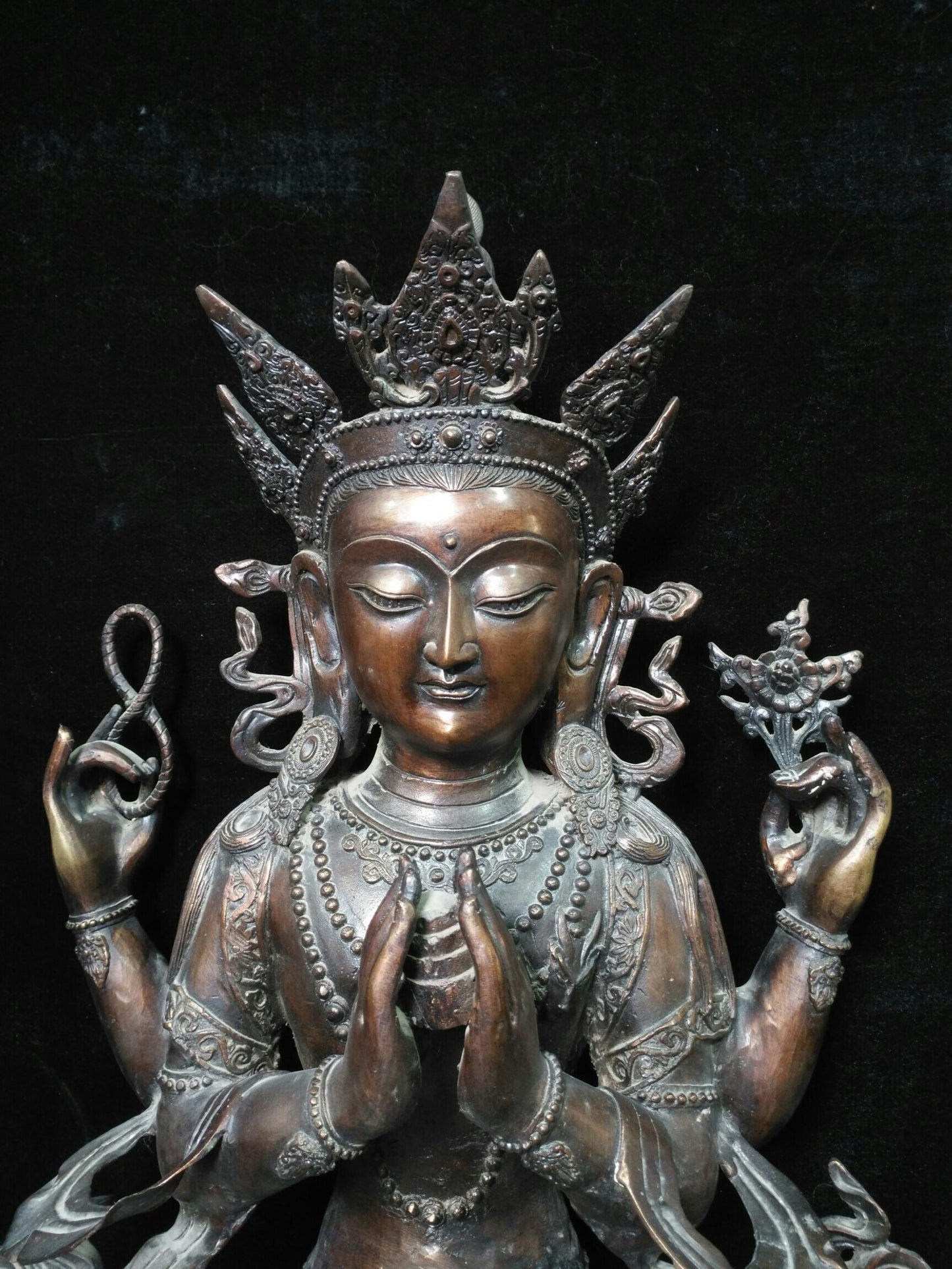Chinese antique pure copper "Four Armed Guanyin Bodhisattva"