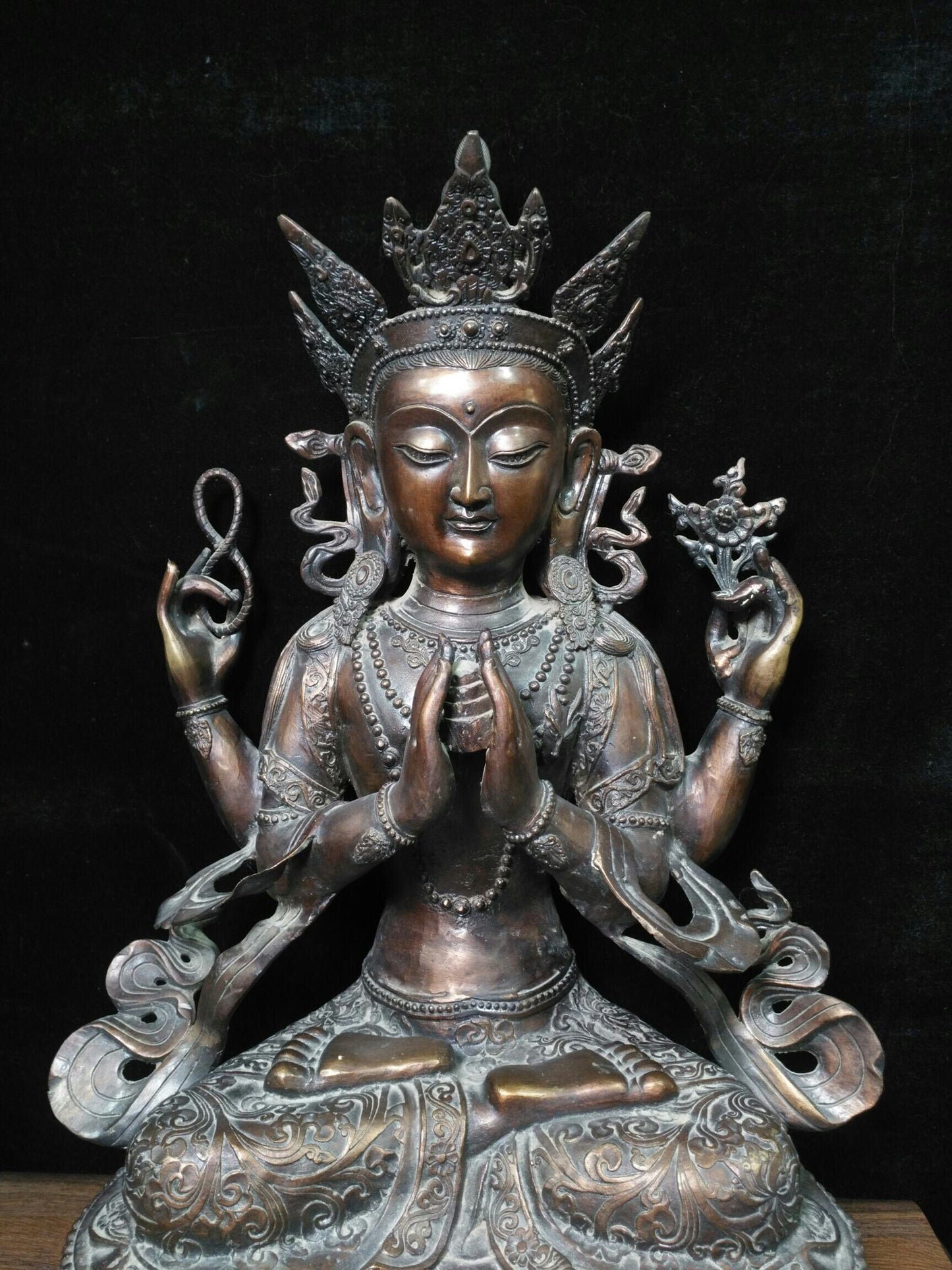 Chinese antique pure copper "Four Armed Guanyin Bodhisattva"